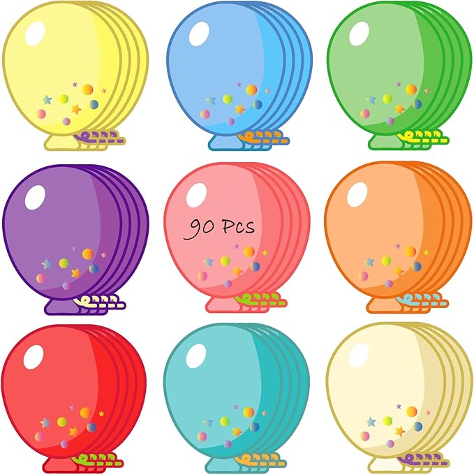 Vuzvuv 90Pcs 5In Balloon Paper Cutouts with 180Pcs Glue Points,Balloon Cut Outs Bulletin Board Decorations for Birthday Party Theme Decor Supplies