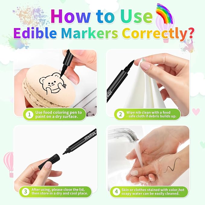 12PCS Food Coloring Pens - Double Sided Edible Markers with Fine & Thick Tips | Ideal for Fondant, Cakes, Cookies, Frosting, Easter Eggs & Macaron Decorating | Food Grade Gourmet Writer Pens