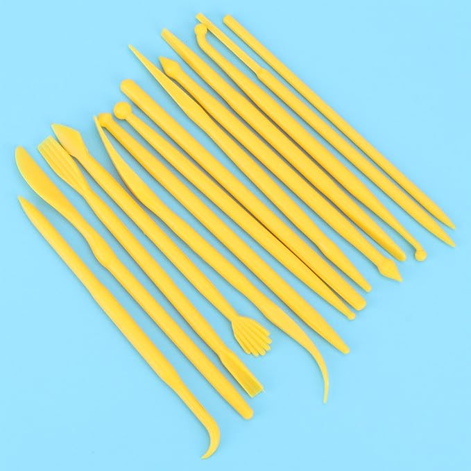 Plastic Clay Sculpting Set 14Pcs DIY Polymer Modeling Hand Tool Kit for Pottery Carving and Sculpture Shaping Soft Clay Fondant Cake Art Craft Pink Rose Red Yellow 4.7in (Yellow)