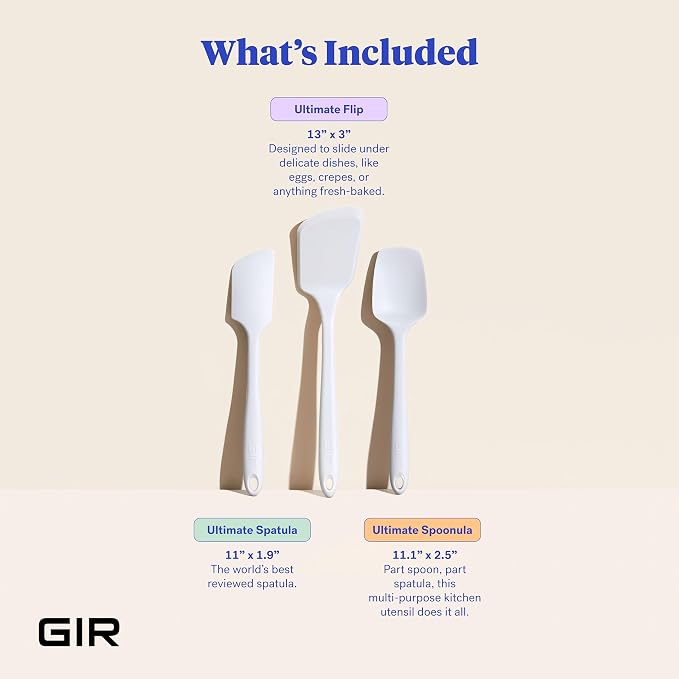 GIR: Get It Right 3-Piece Ultimate Silicone Kitchen Utensils Set - Spatula, Flip & Spoonula - Non toxic Cooking Utensils for Nonstick Cookware, Cooking and Baking - Studio White