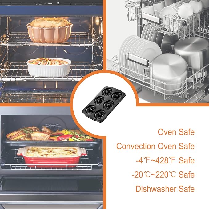 CHEFMADE Donut Pan, Nonstick 6 Cavity Jumbo Ring Doughnut Pan for Baking Cookies Bagel, Set of 2 (Black)