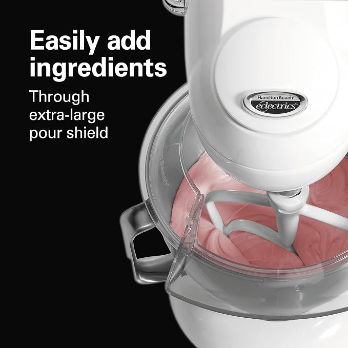 Hamilton Beach All-Metal 12-Speed Electric Stand Mixer, Tilt-Head, 4.5 Quarts, Pouring Shield, Red