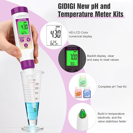 pH Meter for Food Fermentation, Spear pH Probe for Canning Salsa | ±0.01 pH tester with ATC. Replaceable probe with pH calibration kit. For bread dough, hot sauce, kombucha, cosmetics