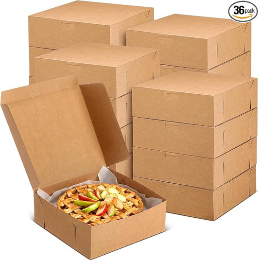 36 Pack Pizza Bakery Boxes 8" x 8" x 3" Kraft Square Bakery Boxes for Pie, Cookies, Cheesecake, Chocolate Covered Strawberries, Dessert Brown Paper Cardboard Container for Treats