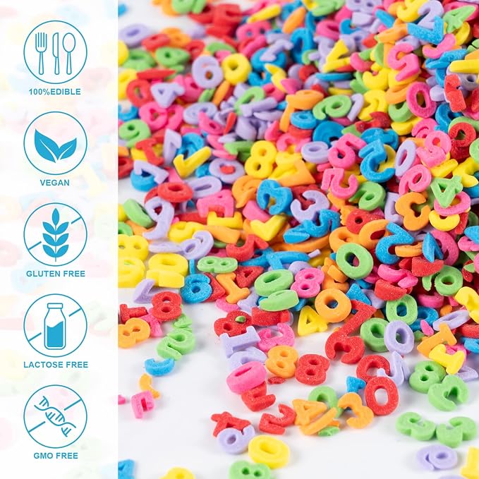 Numbers Sprinkles for Cake Decorating 7 Ounces Edible Rainbow Confetti Sprinkles for Cupcake, Cookies, Ice Cream Topper, Multicolor Cake Decorationss, Baking Desserts
