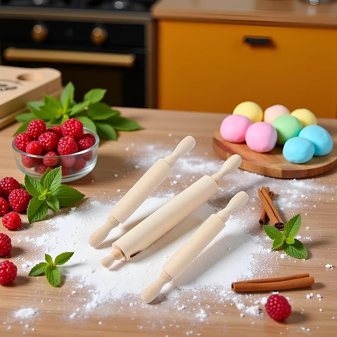 2Pcs Wooden Mini Rolling Pin Baking Small Dough Rolling Pin for Fondant Pastry Pizza Crafting and Imaginative Play for Christmas Presents Mini Pins Kitchen Dining (6 Inch)