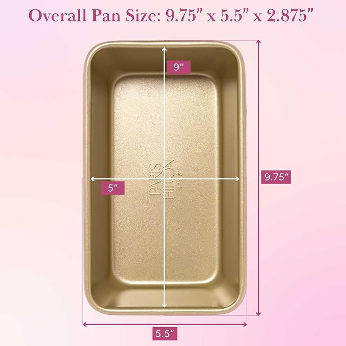 Paris Hilton Nonstick Carbon Steel Bakeware Collection, 9-Inch x 5-Inch Loaf Pan, Dishwasher Safe, Made without PFOA and PFAS, Pink Champagne Two-Tone