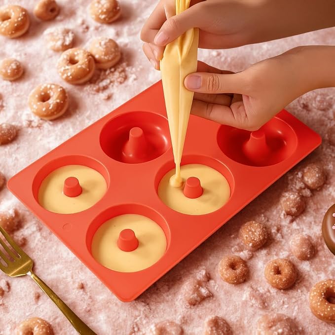 Rasakraft Donut Shape Silicone Mould, 6 Cavity, Microwave Safe Baking Tray for Fondant, Doughnuts, Muffin, Chocolate, Jelly
