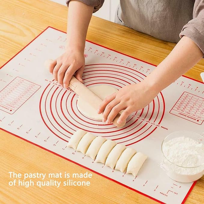 Silicone Pastry Baking Mat Dough, Non Slip Silicone Pastry Mat Extra Large with Measurements Kitchen Counter Kneading Cooking Board Pad Matt for Pie Pizza Cookies Fondant Making