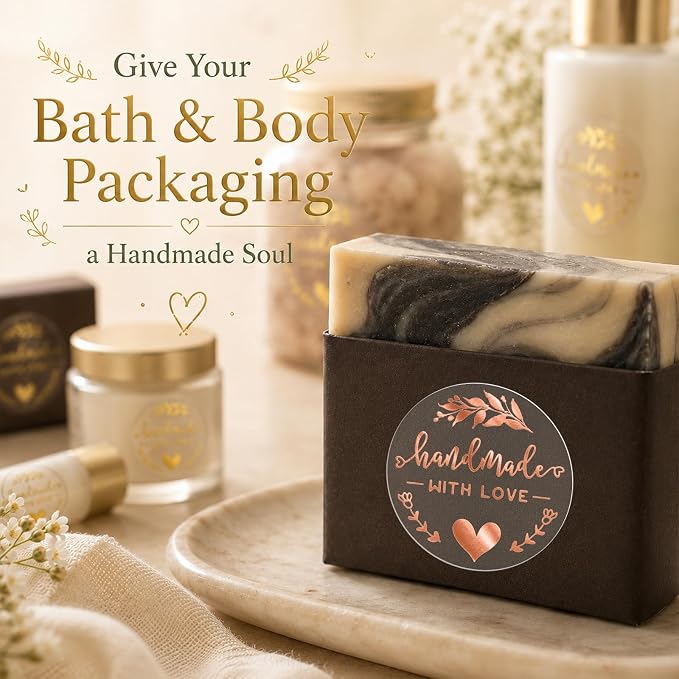 100PCS Handmade with Love Stickers, Transparent Rose Gold Foil Labels for Boutique Small Business Packaging, Elegant Gift Wrapping Seals for Candle Bakery Soap Handmade Orders,1.6"
