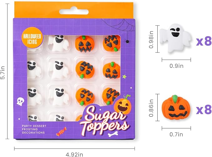 16 Pcs Edible Halloween Cupcake Toppers, 8 Pumpkin Cupcake Toppers, 8 Ghost Cake Decorations, Halloween Cake Decorations for Cookies, Cakecircle, Cupcakes, macarons, and Ice Cream