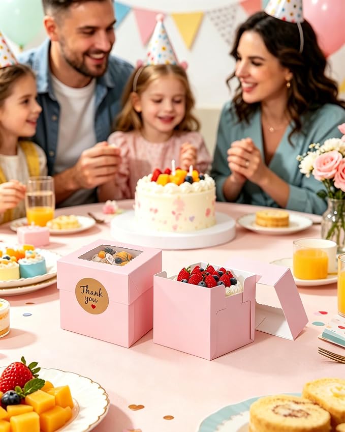 COTOPHER 30Pcs Mini Cake Boxes, 4x4x4 Inches Pink Bakery Boxes with Window, Small Dessert Box Cake Packaging for Pastries, Cookies, Chocolates, Cupcakes, Birthday Party, Wedding