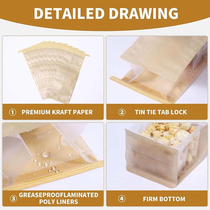 100 Pack Bread Bags with Tin Tie，Small Bakery Bags with Clear Window，Bagel Bags，Cookie Bag for Bakery, Homemade Bread，Popcorn，Cookies，Coffee Bean