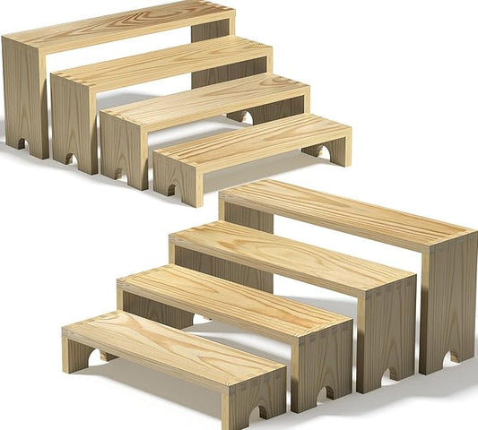 2 Set Wooden Tiered Risers Display Stands for Vendor Events,Stackable Wood Cupcake Display Stand,Farmhouse Decor Wood Dessert Table Display Set,Vendor Booth Display Items,Food Display Risers for Party