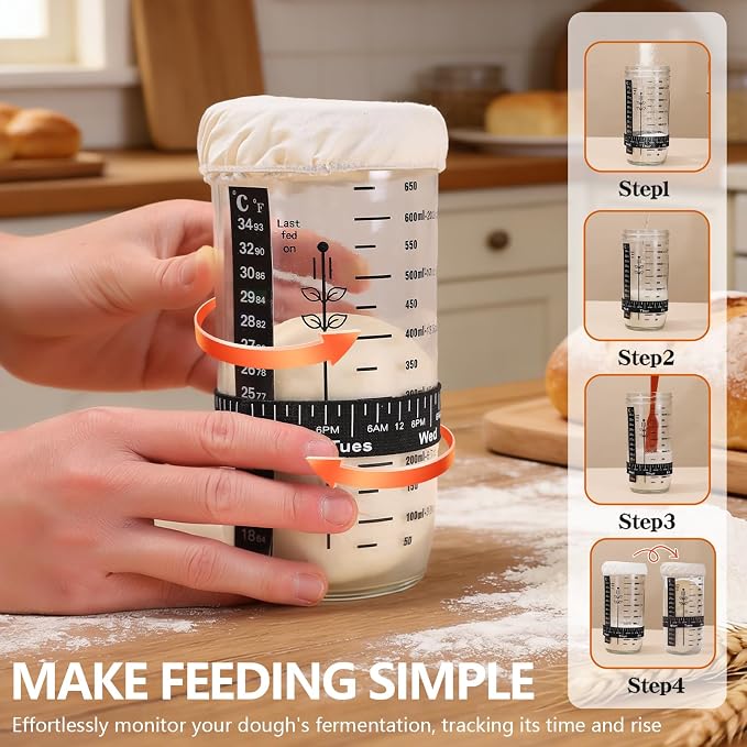 Sourdough Starter Kit, Sourdough Tools with Banneton Bread Proofing Basket, Sourdough Starter Jar, Sourdough Bread Baking Supplies, Complete Sourdough Kit Gifts for Bakers Women Mom