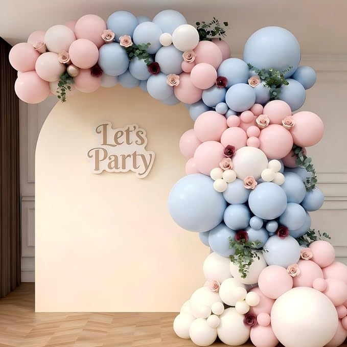 Pink and Blue Balloon Garland Arch Kit 143Pcs Pink White Blue Latex Balloons for Boys Girls Gender Reveal Birthday Party Decoration