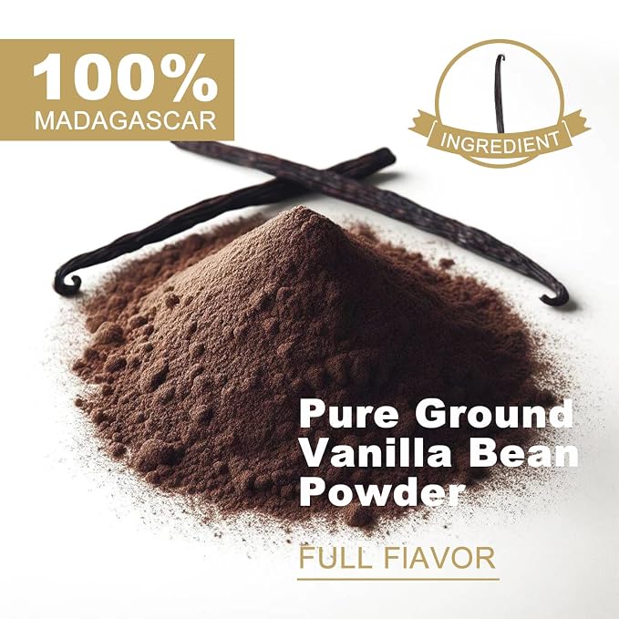 TALCUFON Madagascar Ground Vanilla Bean Powder, 100% Ground Vanilla Beans, No Fillers and Additives, Gluten Free, Non-GMO Great for Coffee, Baking, Shakes 2.5 Oz