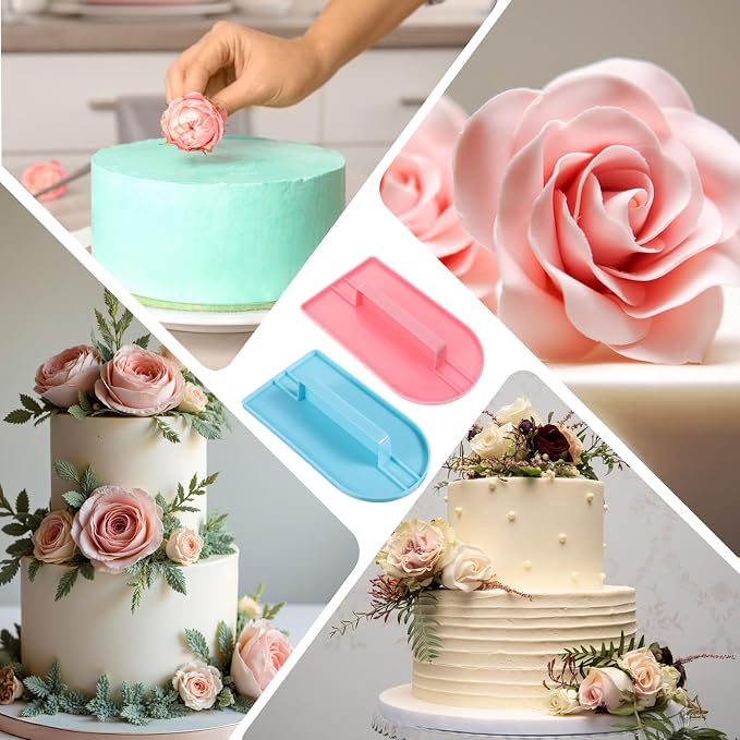 2 PCS Cake Decoration Icing Smoother, Fondant Smoothing Tool, Plastic Fondant Icing Smoother Polisher, Icings Scraper Paddle Tool for Cake Decoration Tools (Pink, Blue)