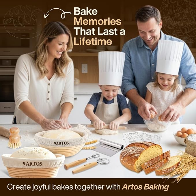 Sourdough Starter Kit | 9" Round & 10" Oval Banneton Bread Proofing Baskets | Sourdough Bread Baking Supplies with Dough Whisk, Scrapers Bread Lame, Cleaning Brush, Detailed Guide & Recipes