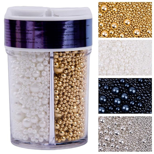 EPHVODI Sprinkles for Cake Decorations, Black Gold Silver and White Pearl Sugar Sprinkles for Cupcake Toppers Wedding Party Halloween Christmas Supplies