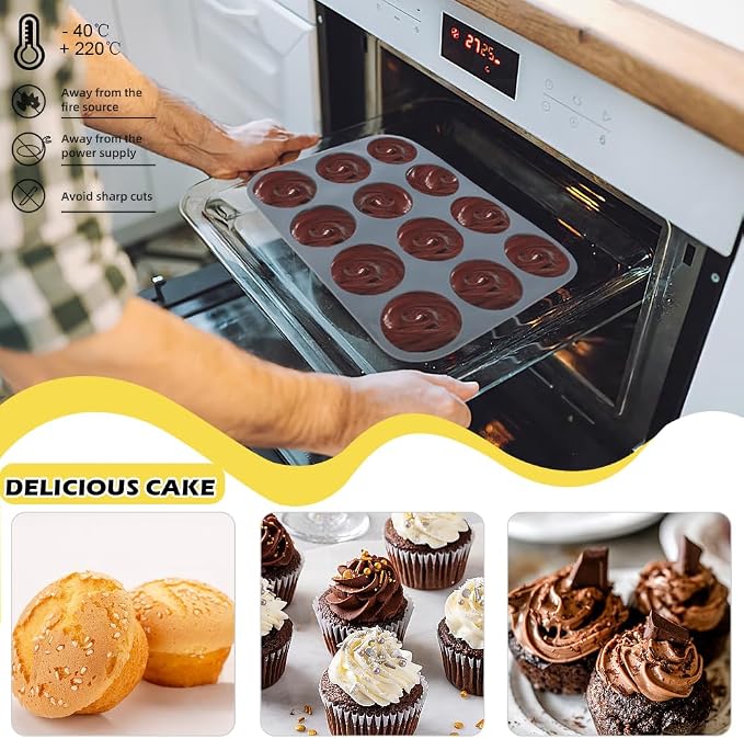 2 Pack 12 Cups Silicone Muffin Pan Nonstick Cupcake Regular Size Food Grade Mold Baking Molder for Muffins and Cupcakes