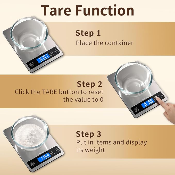 Food Scale, 33lb Digital Kitchen Scale with Stainless Steel & Tempered Glass, USB Rechargeable, 1g/0.05oz Precise Weighing, Splash-Resistant and Sturdy Surface, for Cooking, Baking, Weight Loss