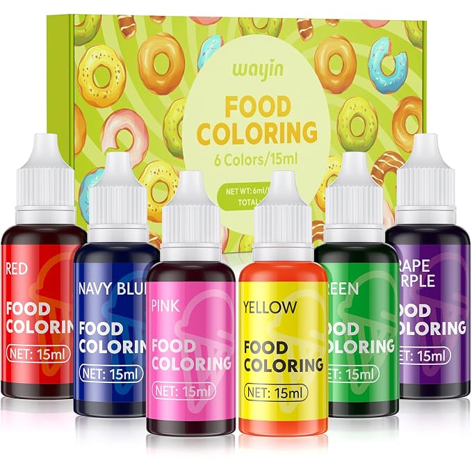 Food Coloring Liquid - 6 Vibrant Color Food Grade, Tasteless Food Coloring Gel for Cake Decorating, Baking, Easter Egg, Icing, Fondant, Slime Making DIY Supplies Kit - 0.52 Fl. oz (15 ml)/Bottles