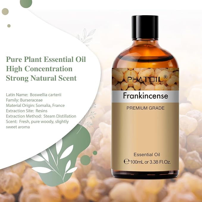 PHATOIL Frankincense Essential Oil 100ML, Essential Oils for Diffuser, Humidifier, Aromatherapy, Perfect for DIY Soap, Candle, Bath Bombs Making