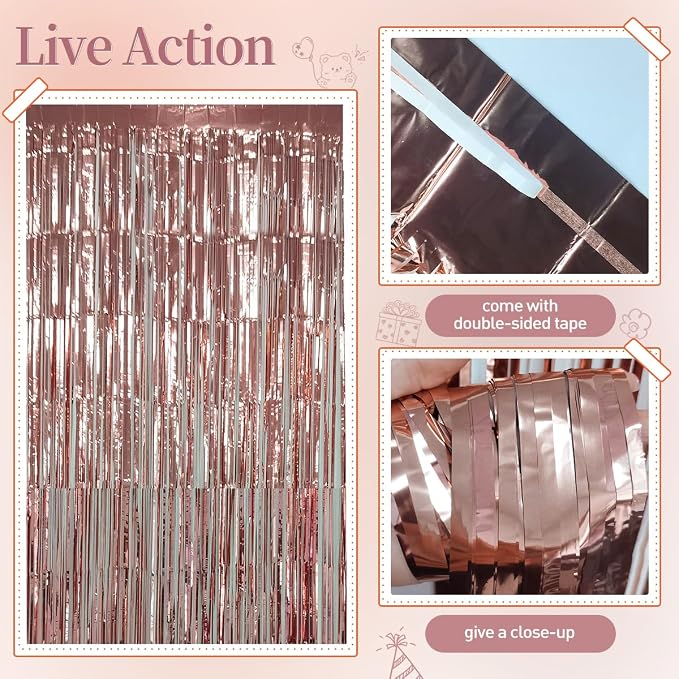 157PCS Rose Gold Dusty Pink and White Balloons with Rose Gold Fringe Curtain for Woman Girl Princess Birthday Bridal Shower Engagement Wedding Baby Shower Valentine’s Day Decorations