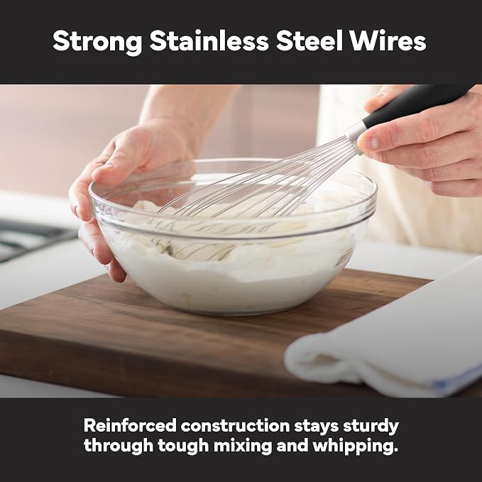 Misen Stainless Steel Balloon Whisk - Dishwasher Safe - Ergonomic Silicone Grip, Versatile Cooking Whisk for Eggs, Durable Construction - Professional-Grade Kitchen Tool - Black