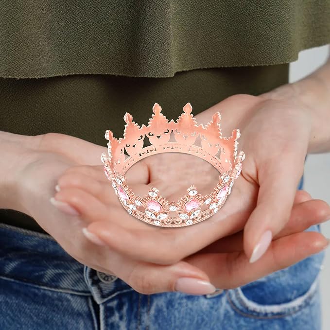 Crown Cake Topper Happy Birthday Cake Toppers Wedding Cake Toppers Mini Crowns for Flower Bouquets Party Decorations (Rose Gold Pink)