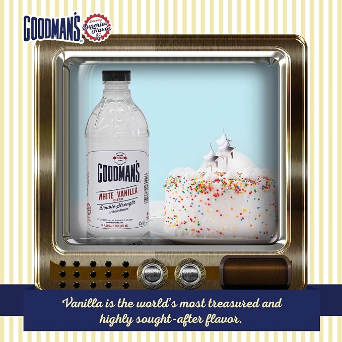 Goodman's White Vanilla Clear Double Strength Artificial Flavor - Gluten-Free, Non-GMO, Kosher, Low Carb & Low Calorie - Vanilla Flavor Ideal for Baking, Cooking, and More - No Sugar (16oz Bottle)