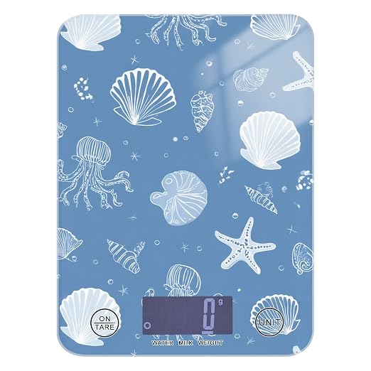 Food Scale Kitchen Scale for Baking Cooking Digital Food Weighing Measuring Scale Small Waterproof Electric Food Scale Simple Seashells Starfish Blue