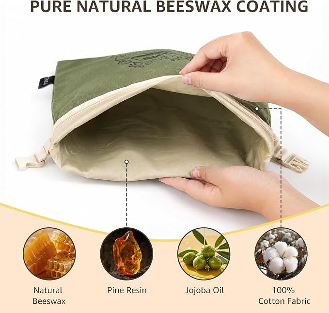 Bread Bags for Homemade Bread & Sourdough - 2 Pack Reusable Beeswax Bread Bags, 100% Cotton with Detachable Liner & TPU Freezer Bag, 17x14in, Freezer Safe & Washable