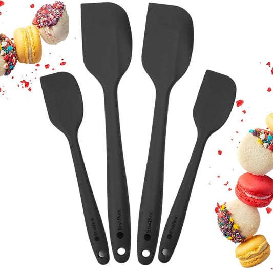 StarPack Basics Silicone Spatula Set (2 Small, 2 Large), High Heat Resistant to 480°F, Hygienic One Piece Design, Non Stick Rubber Cooking Utensil Set (Gray Black)