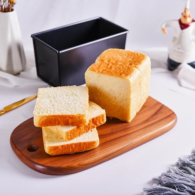 Commercial Pullman Loaf Pan with Lid, 1Lb Dough Capacity Non-stick Rectangle Flat Toast Box for Oven Baking 8.3" x 4.8" x 4.3"(Black)