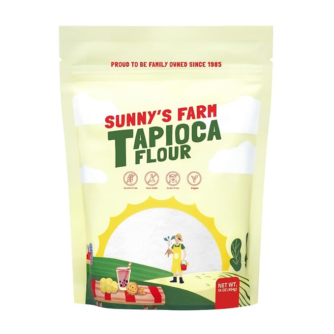 Sunny's Farm Tapioca Flour – Non-GMO, Gluten-Free, Grain-Free, Vegan Tapioca Starch for Baking, Cooking & Boba Tea – 16oz (Pack of 1)