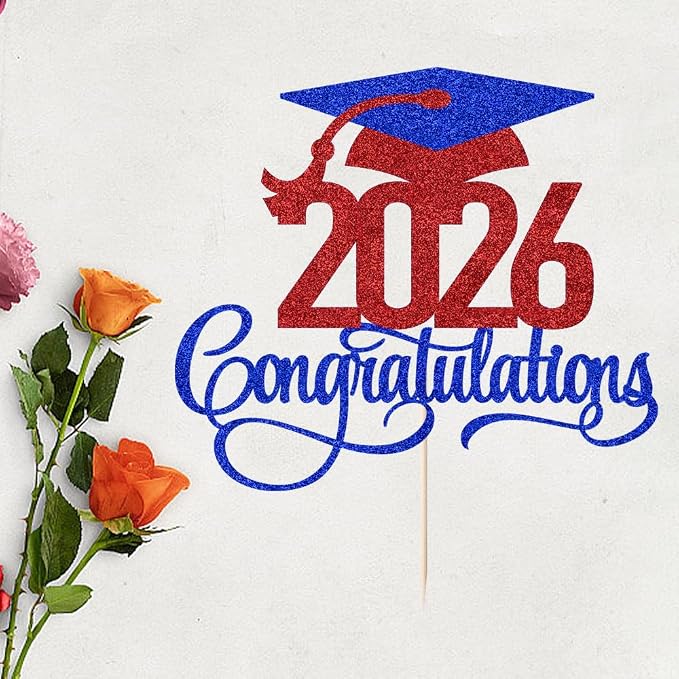 Dark blue red 2026 Congratulations Graduation Cake Topper,Congrats Grad Cake Decor - 2026 High School/College/Senior Graduation Party Decorations Supplies