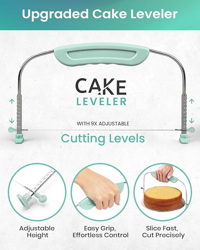RFAQK 90PCs Cake Decorating Kit with Leveler, Baking Supplies Gift Includes Cake Stand Turntable, 24 Numbered Icing Tips, 55+1 Piping Bags, 2 Frosting Spatulas, 3 Scrappers, Video Course & Booklet