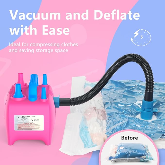 OWill Balloon Pump Electric, Multipurpose Balloon Inflator Electric Air Pump, Portable Dual Nozzle Balloons Air Pump Electric 600W Blow Machine for Party Decoration