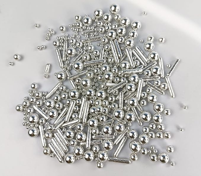 Sprinkles Pearl Sugar Candy 100g/ 3.52oz Mix Size Baking Cake Decorations Cupcake Toppers Cookie Decorating Ice Cream Celebrations Shaker Jar Wedding Shower Party Christmas (Silver)