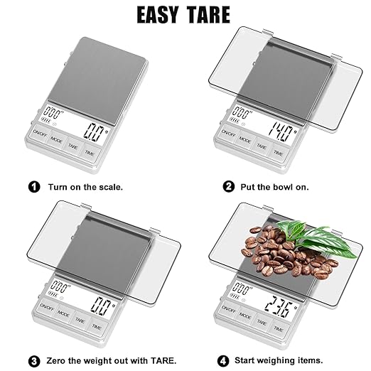 WEIGHTMAN Small Coffee Scale with Timer, 1000g x 0.1g, Mini Espresso Scale | Stainless Steel Food Scale for Grams and Ounces, Large Backlit LCD, Travel Pocket Scale for Pour Over Coffee, Tea and Baking