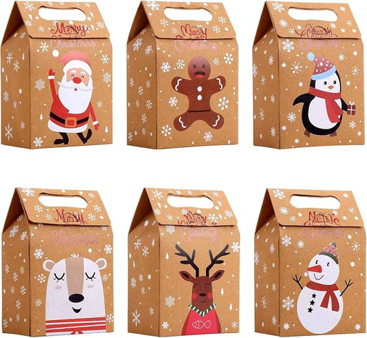 LOKIPA Christmas Kraft Paper Gift Boxes, 24pcs Christmas Party Treat Goody Candy Boxes for Xmas Party Bag Fillers