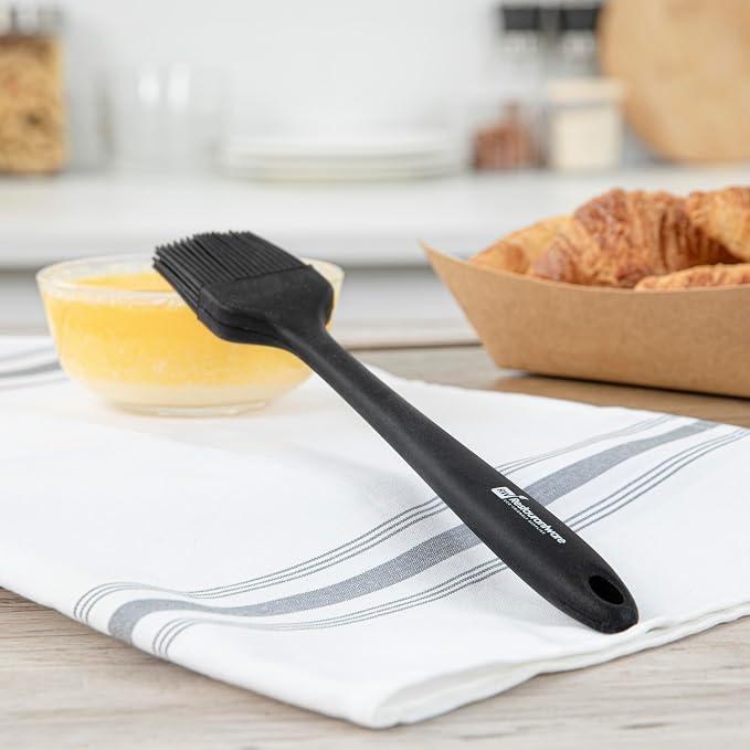 Restaurantware 10.2 Inch Pastry Brush 1 Heat-Resistant Basting Brush - Dishwasher-Safe Hanging Hole Black Silicone Cooking Brush For Spreading Oil Butter Or Sauce