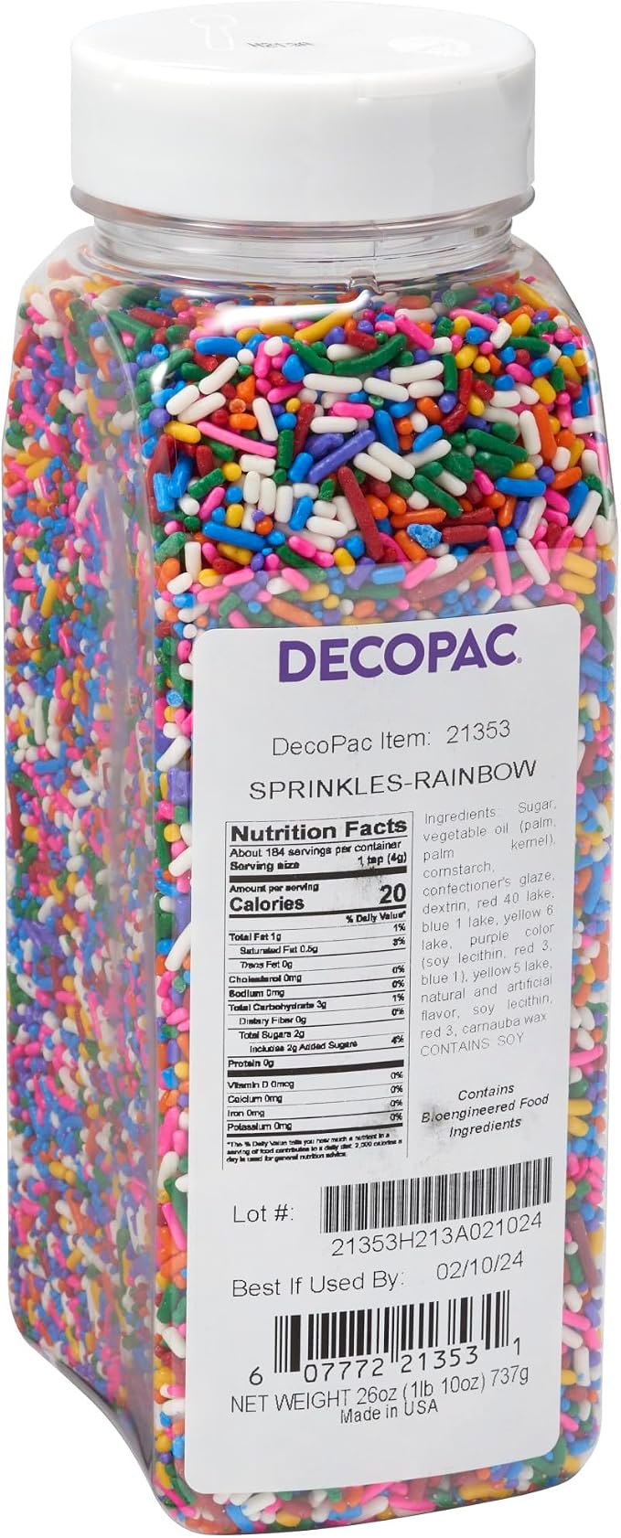 DecoPac Rainbow Sprinkles | Extra Large 26oz Pack | Cake Sprinkle Mix, Fancy Sprinkles For Cake Decorating, Handheld Container, Candy Sprinkles, Cake Sprinkles - Multicolored