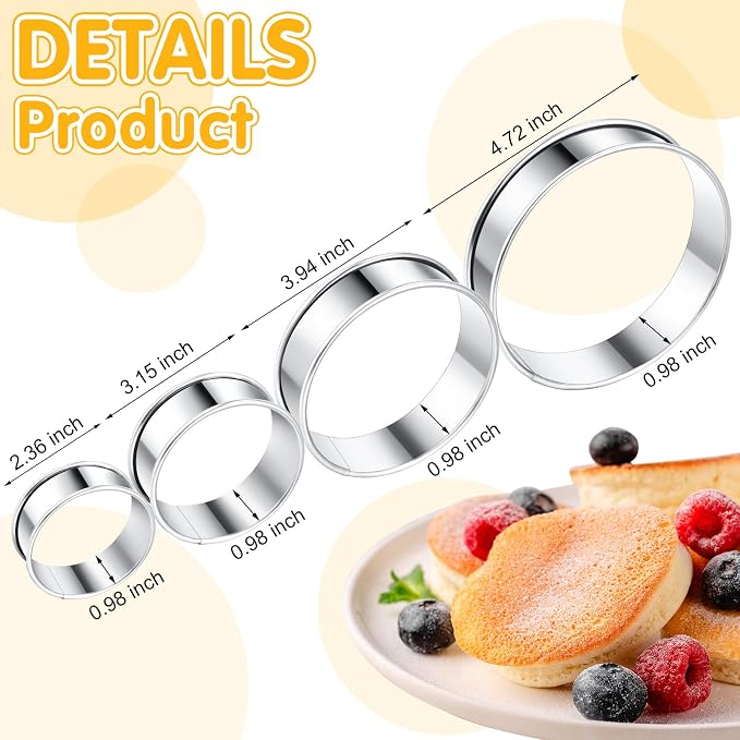 Boao 16 Pcs English Muffin Rings Nonstick Double Rolled Crumpet Rings Round Cookie Cutter Biscuit Cutters Double Rolled Tart Stainless Steel Round Muffin Tart Molds for Home Baking(2-5 Inch)