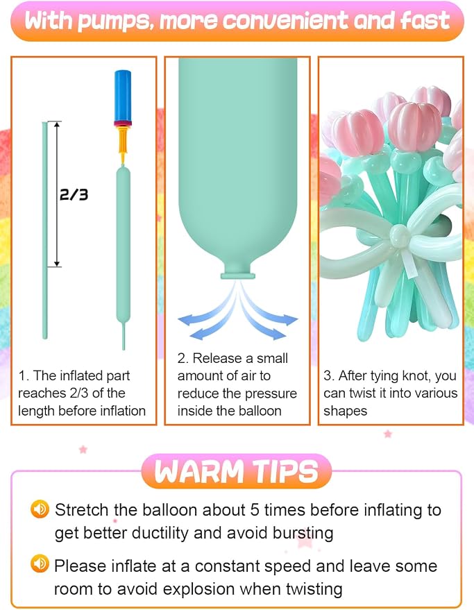 100 Pcs 260 Balloons Kit with Pump - Kids Premium Latex Twisting Long Balloons to Make Animals Flowers, Pastel Color Party Balloons for Boys Girls Birthday Gifts Clowns Wedding Decoration