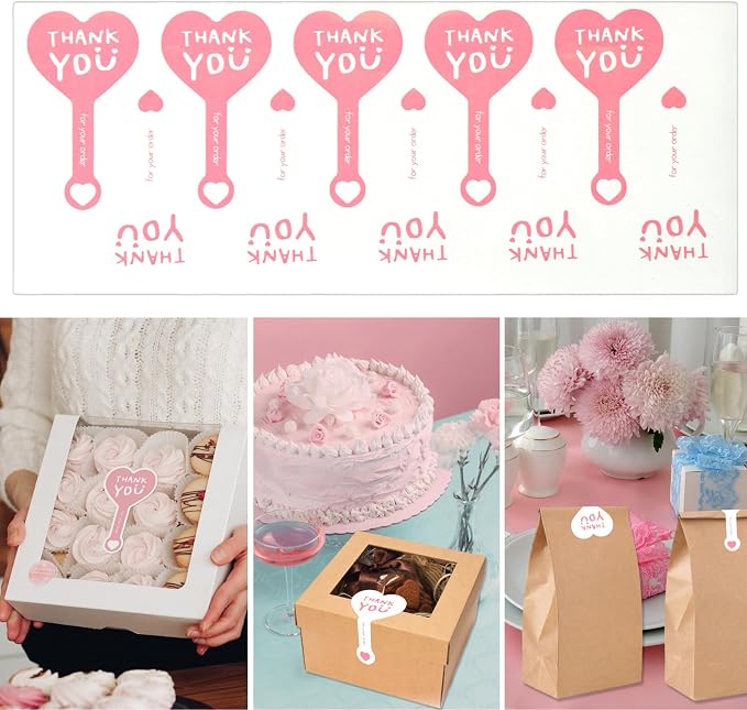 Beyonday 300pcs Handmade Lollipop Baking Stickers for Cake Box/Tin/Jar/Coffee Cup/Bottle, Long Label Heart Sealing Bakery Stickers for Gift Wrapping Self-Adhesive Tamper Evident Seal Labels, 3.8x6.8cm
