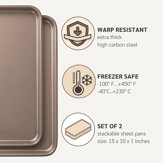 HAPPIELS 10x15 inch Nonstick Jelly Roll Sheet Pan 2-Pack, PFOA & BPA Free | Premium Nonstick Jelly Roll Pans for Baking & Roasting | PFOA-Free, Durable Bakeware