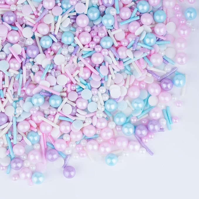 Pastel Sprinkles for Cake Decorating 4.6 Oz Pink Purple Blue and White Pearl Confetti Jimmies Sprinkles Mix for Cupcake Ice Cream Cookies Baking Topping
